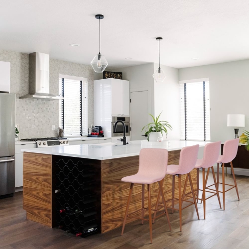 HOMY CASA Modren 26 Inch Counter Height Bar Stools Set of 2, Counter Stools for Kitchen Counter, Pink Bar Stools with Back , Metal Frame, Kitchen