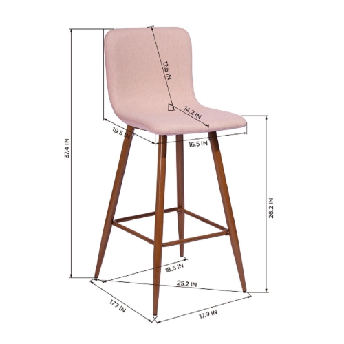 HOMY CASA Modren 26 Inch Counter Height Bar Stools Set of 2, Counter Stools for Kitchen Counter, Pink Bar Stools with Back , Metal Frame, Kitchen