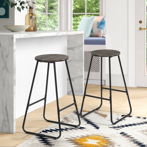 HOMY CASA 26.8 Inch Counter Height Bar Stools Set of 2 , Armless Bar Stools MDF Seat with Metal Legs for Dining Room Kithchen Bar, Brown