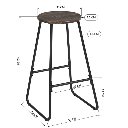 FurnitureR 26.8 Inch Counter Height Bar Stools Set of 2 , Armless Bar Stools MDF Seat with Metal Legs for Dining Room Kithchen Bar, Oak