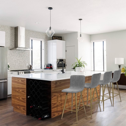 FurnitureR Ensemble de 2 tabourets de bar de style industriel Meubles de bar avec siège en tissu et pieds en métal à dossier moyen pour cuisine et