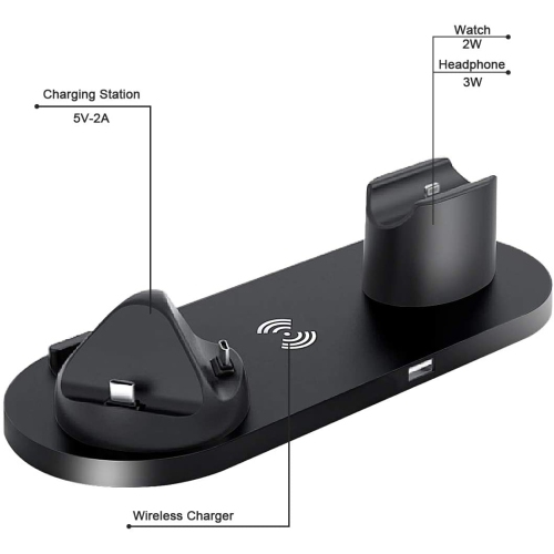 Station de chargement sans fil 6-en-1 Station de chargement sans fil 10&nbsp;W pour AirPods Pro iPhone 16 Pro Max iPhone 15 14 13 12 Support de