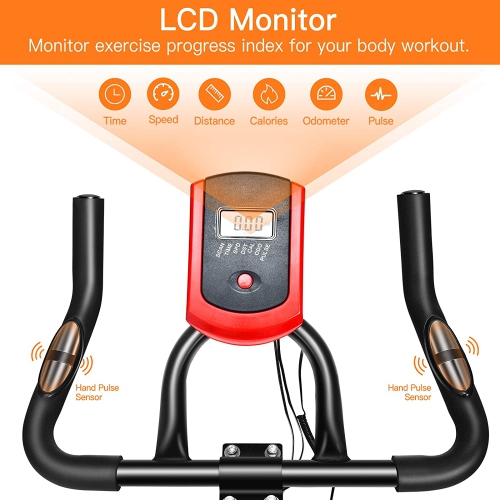 WMEB-C3 15Lbs Fly-Wheel Indoor Exercise Bike with LCD Monitor - Adjustable Seat & Handlebars - Spin Cycling Bike for Home Cardio Workout - Black