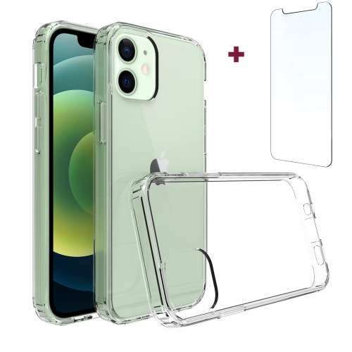 MotionGrey Clear iPhone 12 mini Shock-Absorption Bumper Cover Anti-Scratch Back Case + Clear Tempered Glass - Clear