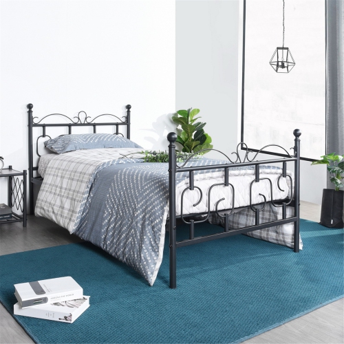 FurnitureR Black Twin Size,Mattress Foundation Bed Frames with Special Headboard and Footboard Sturdy Metal Platform Frame Assemble Easily Mattress