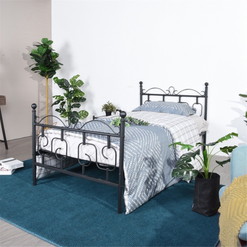 FurnitureR Black Twin Size,Mattress Foundation Bed Frames with Special Headboard and Footboard Sturdy Metal Platform Frame Assemble Easily Mattress