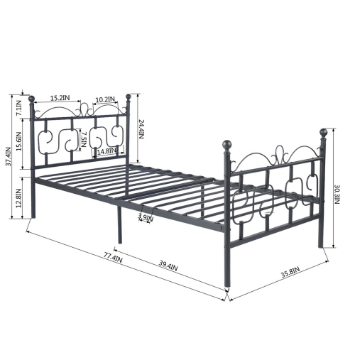 FurnitureR Black Twin Size,Mattress Foundation Bed Frames with Special Headboard and Footboard Sturdy Metal Platform Frame Assemble Easily Mattress