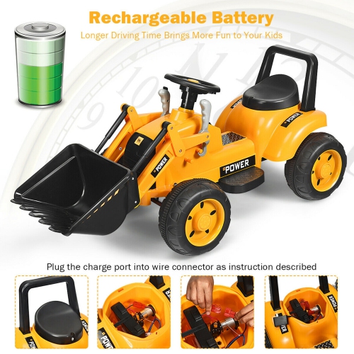 Gymax Kids Ride On Excavator Digger 6V Battery Powered Tractor w/Digging Bucket Yellow