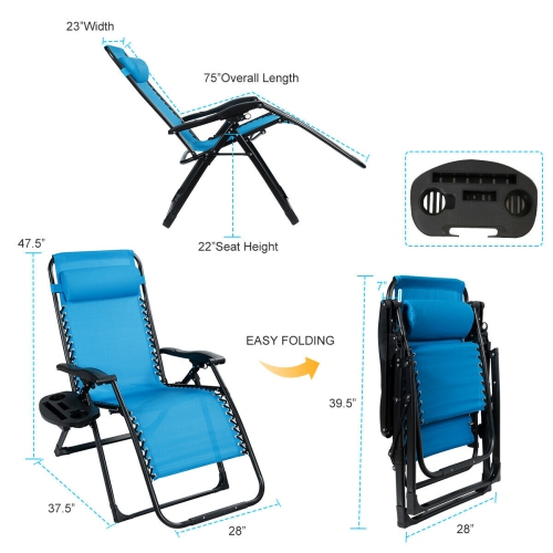 Gymax 2PCS Folding Zero weighted Lounge Chair Recliner w/ Cup Holder Pillow