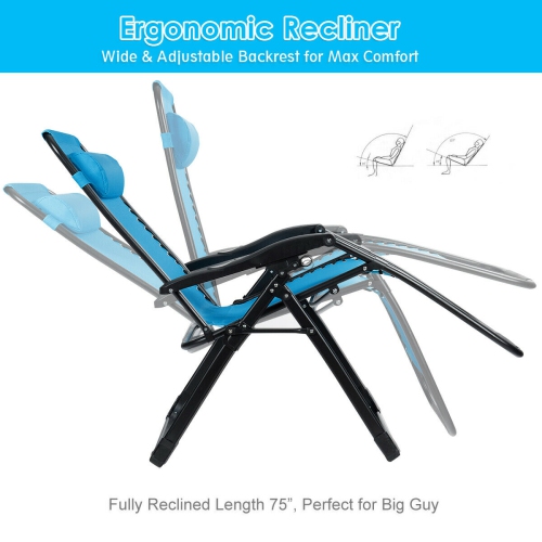 Gymax 2PCS Folding Zero weighted Lounge Chair Recliner w/ Cup Holder Pillow