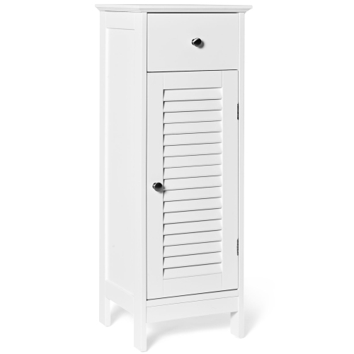 Gymax Bathroom Floor Storage Cabinet Side Wooden Organizer w/ Drawer & Shutter Door