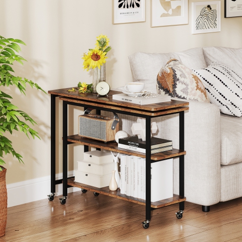 Gymax 360° Free Rotating Sofa Side Table Mobile L-shaped Laptop Table w/ Sliding Tabletop