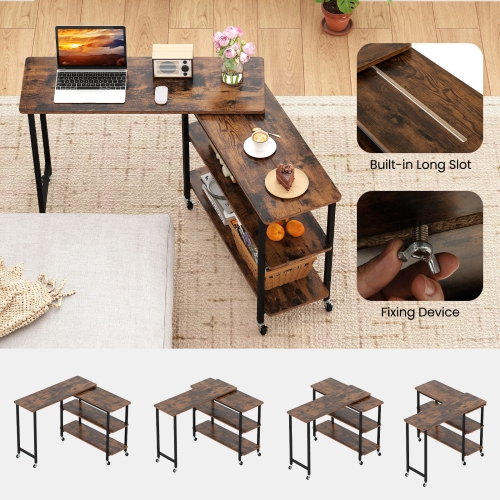 Gymax 360° Free Rotating Sofa Side Table Mobile L-shaped Laptop Table w/ Sliding Tabletop