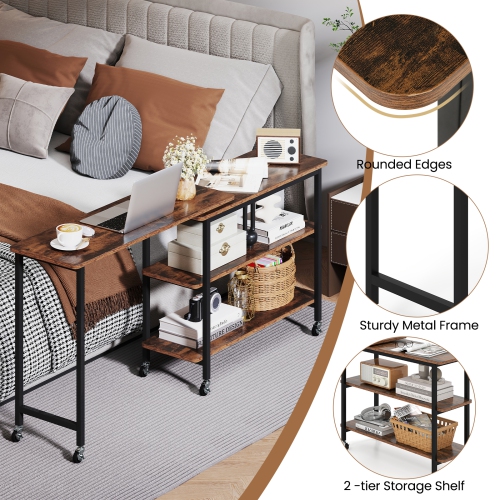 Gymax 360° Free Rotating Sofa Side Table Mobile L-shaped Laptop Table w/ Sliding Tabletop