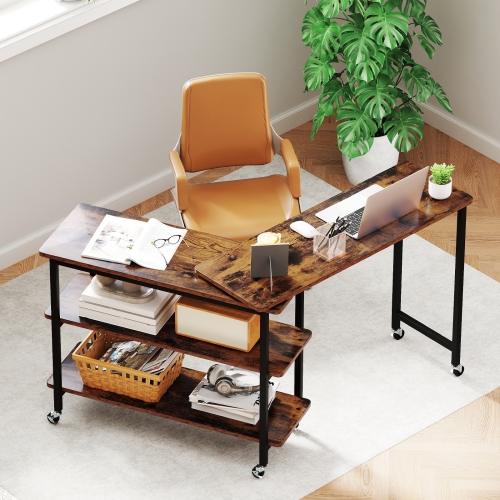 Gymax 360° Free Rotating Sofa Side Table Mobile L-shaped Laptop Table w/ Sliding Tabletop