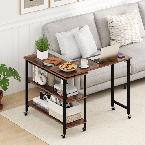 Gymax 360° Free Rotating Sofa Side Table Mobile L-shaped Laptop Table w/ Sliding Tabletop