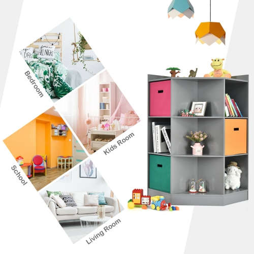 Gymax 3-Tier Kid Storage Shelf Cubes w/3 Baskets Corner Cabinet Organizer Gray