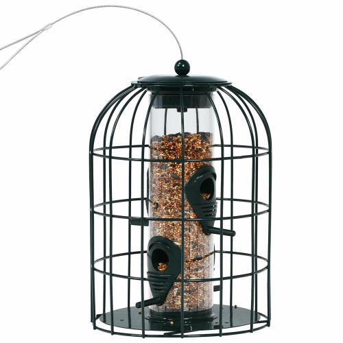 Gymax Squirrel-proof Caged Tube Wild Bird Feeder Outdoor Metal Seed Guard Deterrent