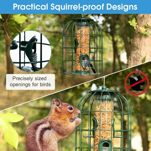 Gymax Squirrel-proof Caged Tube Wild Bird Feeder Outdoor Metal Seed Guard Deterrent