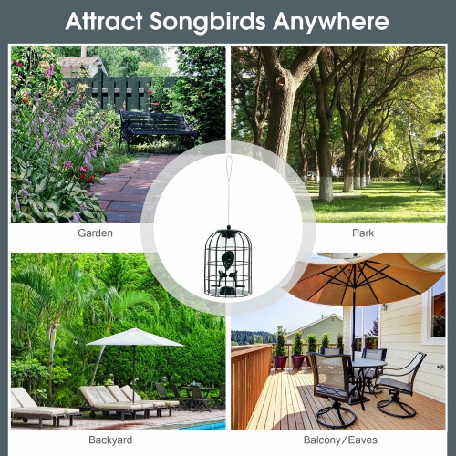 Gymax Squirrel-proof Caged Tube Wild Bird Feeder Outdoor Metal Seed Guard Deterrent