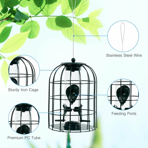 Gymax Squirrel-proof Caged Tube Wild Bird Feeder Outdoor Metal Seed Guard Deterrent