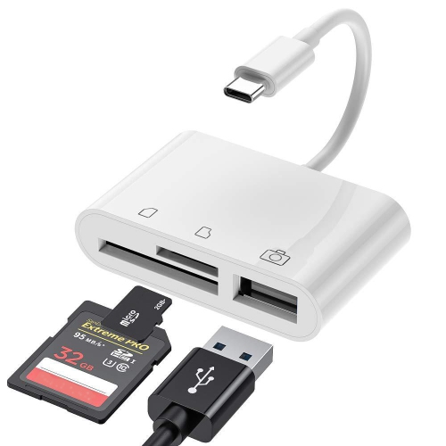 Lecteur de cartes 3 en 1 USB-C vers SD, Micro SD et USB pour PC, Mac, iPad, tablettes et smartphones Android | Lecteur Flash USB MicroSD USB 2.0 haut