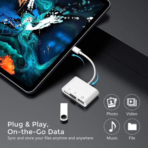 Lecteur de cartes 3 en 1 USB-C vers SD, Micro SD et USB pour PC, Mac, iPad, tablettes et smartphones Android | Lecteur Flash USB MicroSD USB 2.0