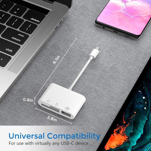 Lecteur de cartes 3 en 1 USB-C vers SD, Micro SD et USB pour PC, Mac, iPad, tablettes et smartphones Android | Lecteur Flash USB MicroSD USB 2.0