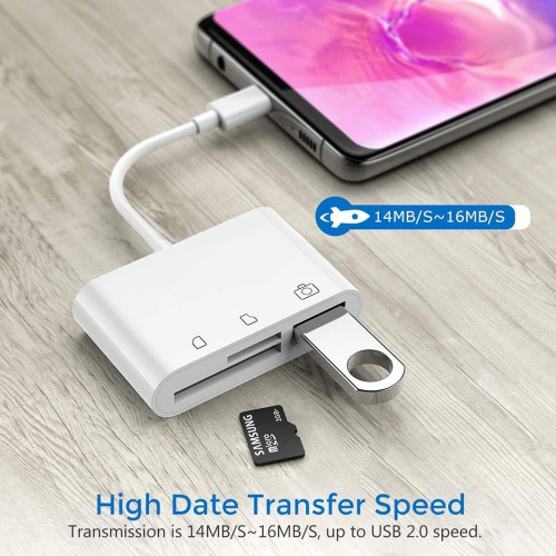 Lecteur de cartes 3 en 1 USB-C vers SD, Micro SD et USB pour PC, Mac, iPad, tablettes et smartphones Android | Lecteur Flash USB MicroSD USB 2.0