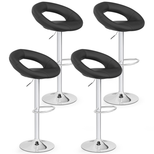 GYMAX  Set Of 4 Adjustable Bar Stools Swivel Pub Chairs Barstools Pu Leather In Black