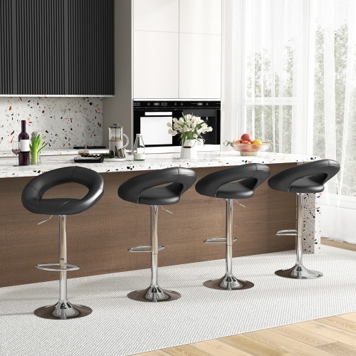 Gymax Set of 4 Adjustable Bar Stools Swivel Pub Chairs Barstools PU Leather Black