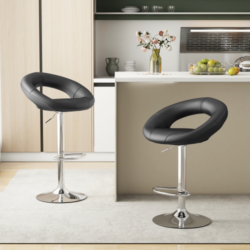 Gymax Set of 4 Adjustable Bar Stools Swivel Pub Chairs Barstools PU Leather Black