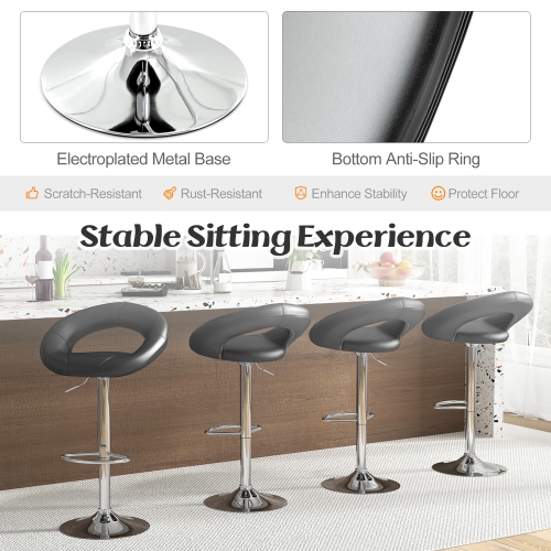 Gymax Set of 4 Adjustable Bar Stools Swivel Pub Chairs Barstools PU Leather Black
