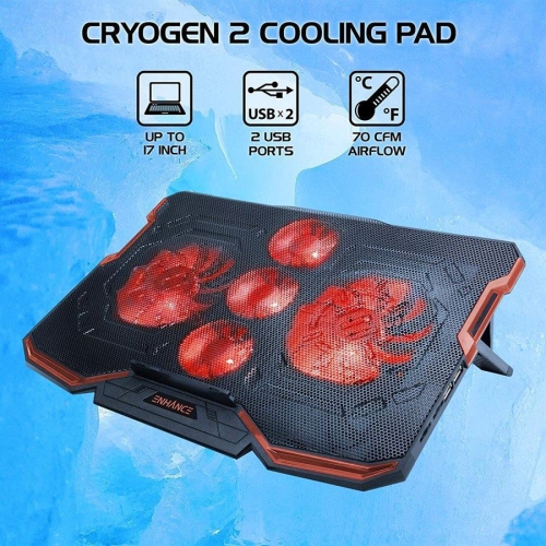 ENHANCE Cryogen Laptop Cooling Stand 5 Fans 2 USB Ports Slim Design with Red LED