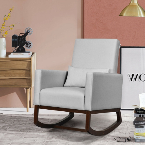 Gymax 2-in-1 Fabric Upholstered Rocking Chair Nursery Armchair with Pillow Light Grey