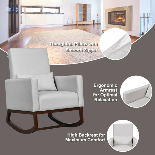 Gymax 2-in-1 Fabric Upholstered Rocking Chair Nursery Armchair with Pillow Light Grey