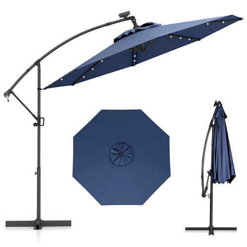 Gymax 10Ft Offset Hanging Umbrella Patio Outdoor w/ 32 Solar LED Lights