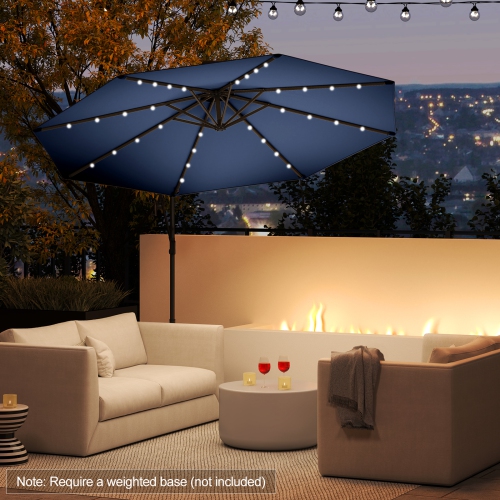 Gymax 10Ft Offset Hanging Umbrella Patio Outdoor w/ 32 Solar LED Lights