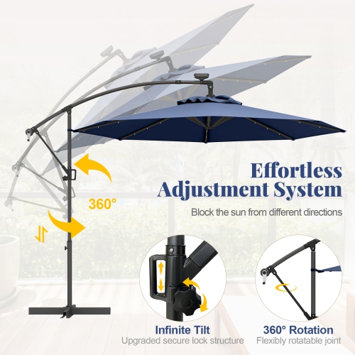 Gymax 10Ft Offset Hanging Umbrella Patio Outdoor w/ 32 Solar LED Lights