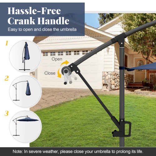 Gymax 10Ft Offset Hanging Umbrella Patio Outdoor w/ 32 Solar LED Lights