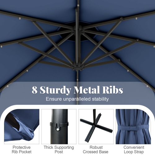 Gymax 10Ft Offset Hanging Umbrella Patio Outdoor w/ 32 Solar LED Lights