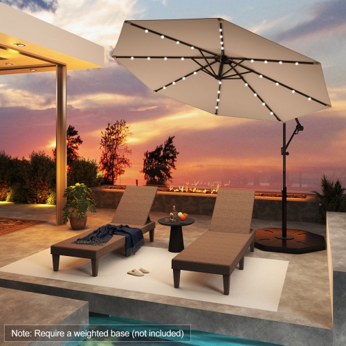 Gymax 10Ft Offset Hanging Umbrella Patio Outdoor w/ 32 Solar LED Lights