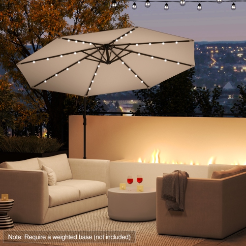 Gymax 10Ft Offset Hanging Umbrella Patio Outdoor w/ 32 Solar LED Lights