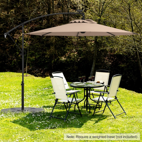 Gymax 10Ft Offset Hanging Umbrella Patio Outdoor w/ 32 Solar LED Lights