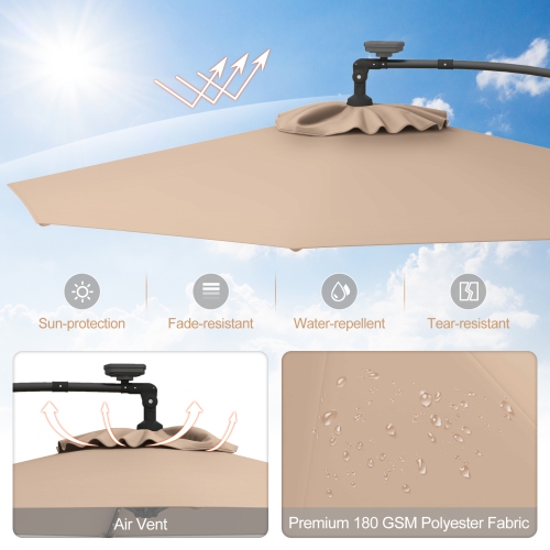 Gymax 10Ft Offset Hanging Umbrella Patio Outdoor w/ 32 Solar LED Lights