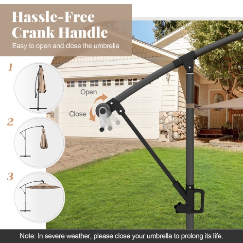 Gymax 10Ft Offset Hanging Umbrella Patio Outdoor w/ 32 Solar LED Lights