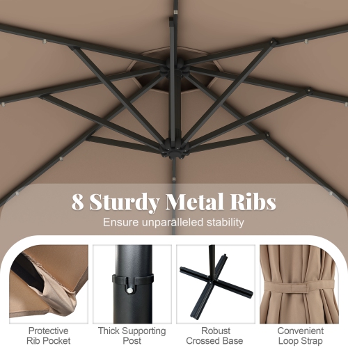 Gymax 10Ft Offset Hanging Umbrella Patio Outdoor w/ 32 Solar LED Lights