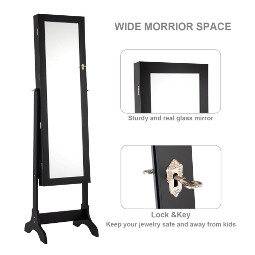 Gymax Jewelry Organizer Vanity Box w/ Full Length Mirror Black/ White