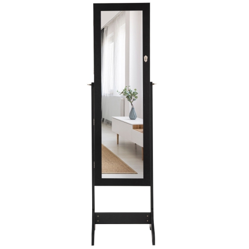 Gymax Jewelry Organizer Vanity Box w/ Full Length Mirror Black/ White