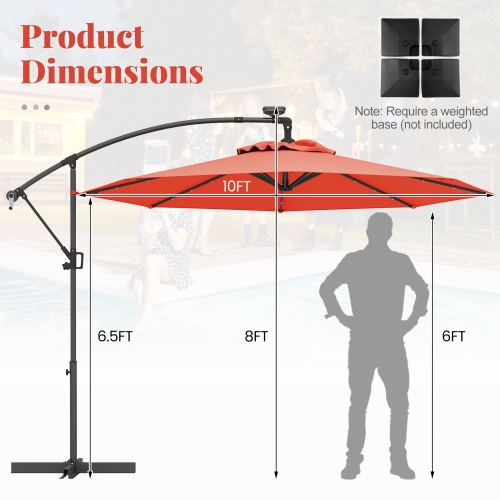 Gymax 10Ft Offset Hanging Umbrella Patio Outdoor w/ 32 Solar LED Lights